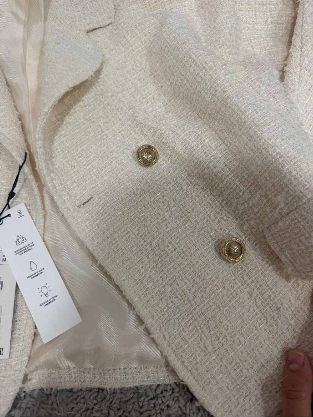Zara Boucle tweed Double-Breasted Blazer Jacket with Gold Buttons NEW WITH TAGS - Picture 3 of 3